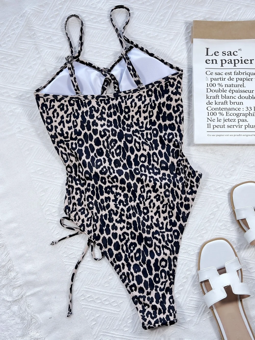 Leopard Print Thong Bodysuit - Black & White